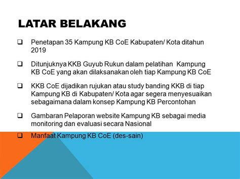 LATAR BELAKANG Penetapan 35 Kampung KB CoE Kabupaten Kota Ditahun 2019