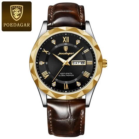 POEDAGAR Luxury Business Man Wristwatch Waterproof Luminous Date Week