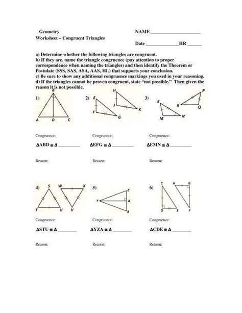 Triangle Congruence Worksheet 1 Answer Key Worksheet