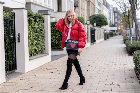 Outfit Puffer Jacket Jeansrock Overknees Fashion Blog Sunnyinga