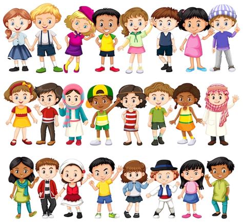 Set Van Kinderen Van Verschillende Rassen Gratis Vector