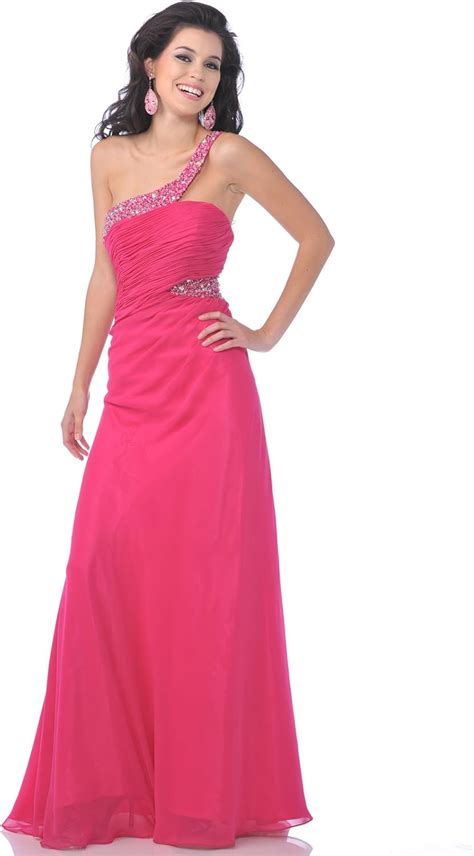 Sung Boutique Womens Single Jeweled Strap Prom Dress 18 Fuschia At