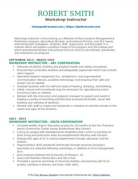 Workshop Instructor Resume Samples Qwikresume