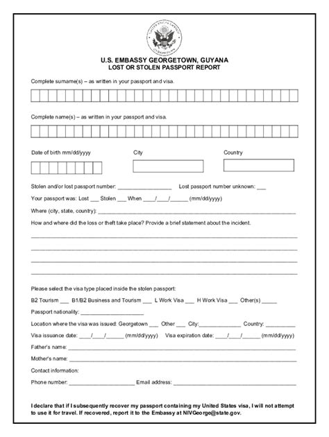 Fillable Online Report Of A Lost Or Stolen U S Visa Fax Email Print