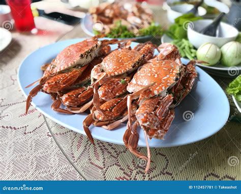 Seafood, steamed crabs stock image. Image of cuisine - 112457781