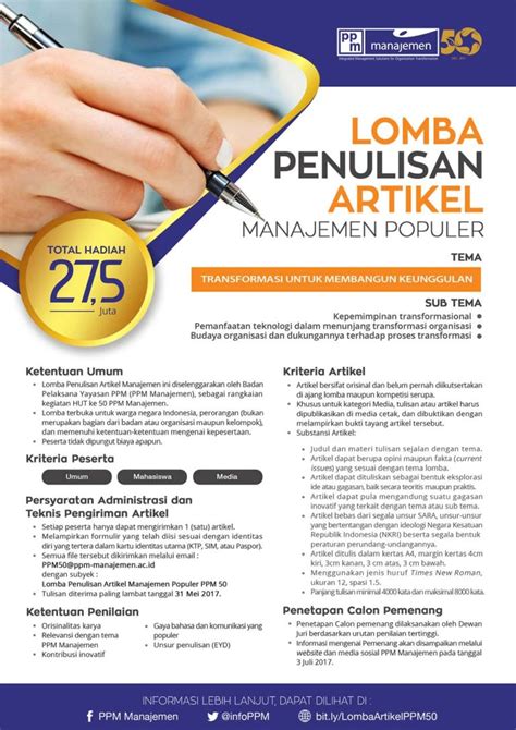 Lomba Menulis Artikel Manajemen Populer Berhadiah Uang Total Juta