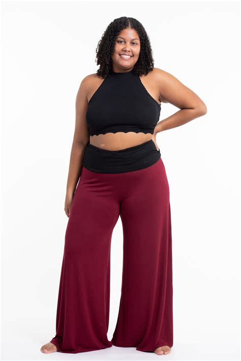 Plus Size Wide Leg Palazzo Harem Pants Cotton Spandex In Solid Red