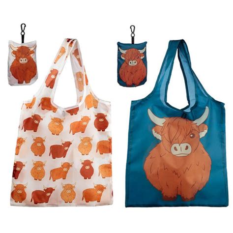 Foldable Reusable Shopping Bag Highland Coo Cow Dumble Farmfoldable