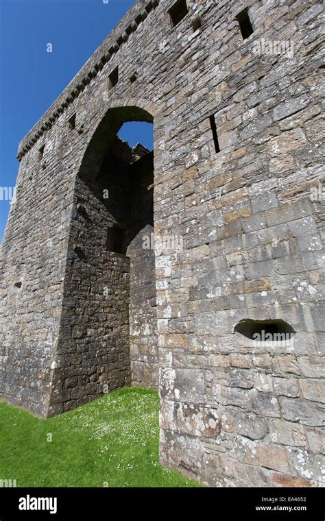 Hermitage Castle Scotland Close Up View Of The Historic Ruins Of