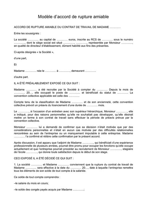 Mod Le Daccord De Rupture Amiable Doc Pdf Page Sur 14250 Hot Sex Picture