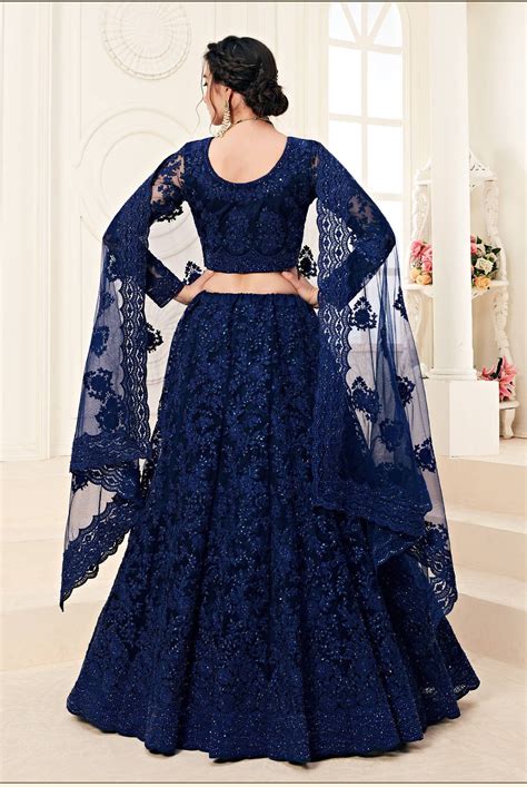 Navy Blue Embroidered Designer Net Lehenga Choli Dupatta For Etsy