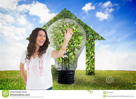 Cheerful Attractive Brunette Smiling While Greeting Stock Photo Image