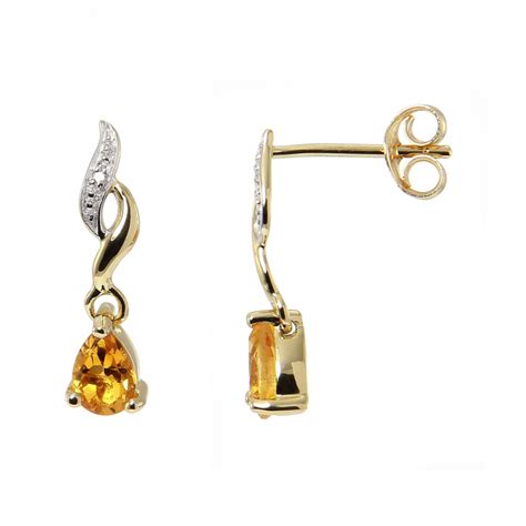 Boucles D Oreilles Pendantes Or Jaune Citrine Et Diamant Ref