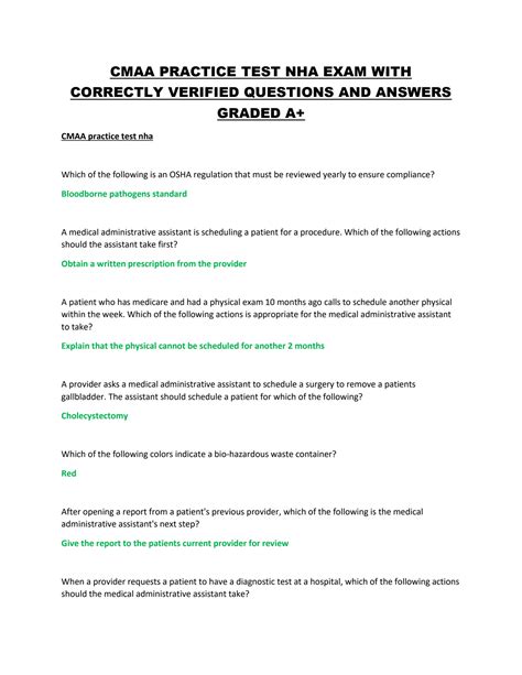 Solution Cmaa Practice Test Nha Exam With Correctly Verified Questions