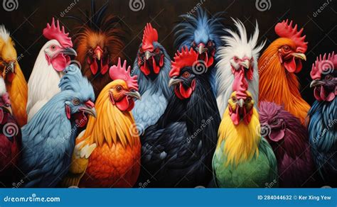 Two Roosters Standing In Front Of Dirt Road Generative AI Stock Image