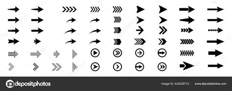 Set New Style Black Vector Arrows Isolated White Arrow Vector Stock