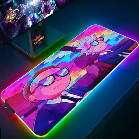 Rick And Morty Rgb Mousepad Gaming Desk Mat Rgb Led Anime Mousepad