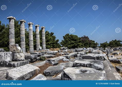 Temple of Athena of Ancient Greek City of Priene Stock Photo - Image of ...