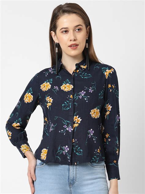 Buy Kraus Jeans Women Navy Blue Slim Fit Floral Printed Casual Shirt