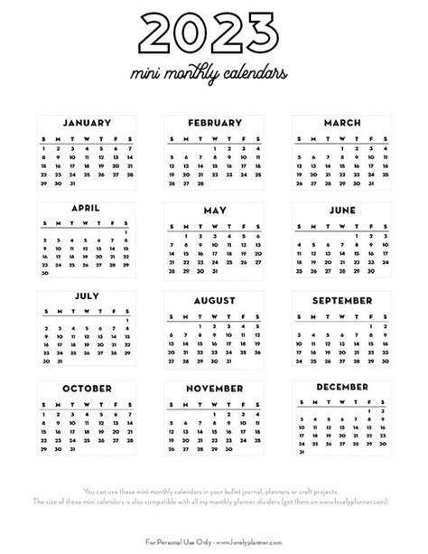 Small Yearly Calendar 2023 Printable Finest Selection