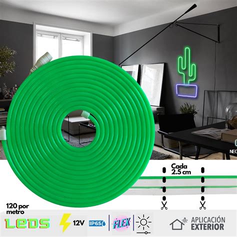 Tira De Led Neon De 5 Metros Dosyu Color Verde Unicolor Con Eliminador