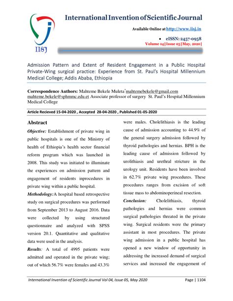 Pdf Admission Pattern And Extent Of Resident Engagement In A Public Hospital Private Wing