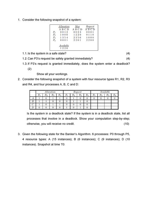 Test Prep Questions Consider The Following Snapshot Of A System Is