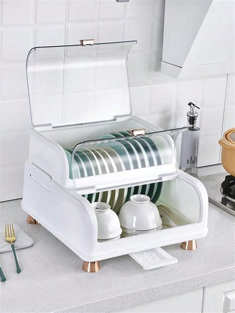 Kitchen Double Layer Dish Rack With Cover Plastic Bowl And Chopsticks