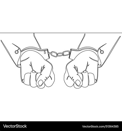 Continuous line drawing hands in handcuffs concept