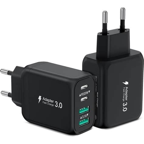 2 Pack Chargeur Usb C, 40W 4 Port Chargeur Rapide Multi Usb Pd Et Qc ...