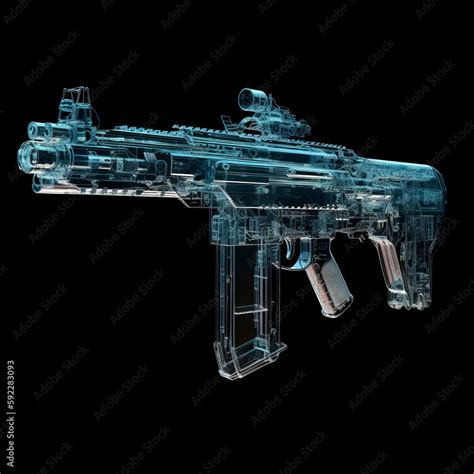 Modern Automatic Rifle With A Silencer And A Collimator Sight On A Dark