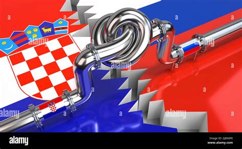 Fuel Gas Pipeline With A Knot Flags Of Croatia And Russia 3D