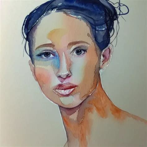 Watercolor Art On Paper Aquarius Girl Portrait Stable Diffusion