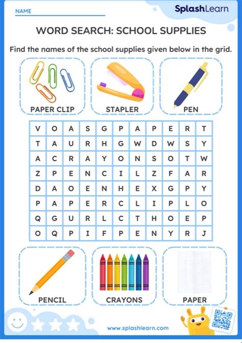 Word Search School Supplies — Printable Ela Worksheet