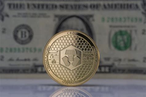 Crypto CRONOS CRO Cryptocurrency Physical Coin Placed On Reflective