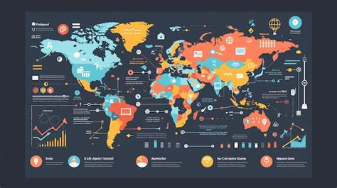 World Map Infographic With Icons Showing Global Business Trends