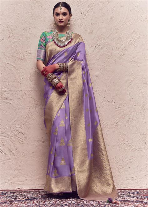 Lavender Purple Banarasi Dola Silk Saree Urban Womania