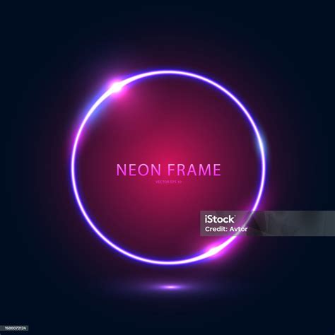 Neon Round Frame With Lights On A Dark Blue Background Geometric Shape