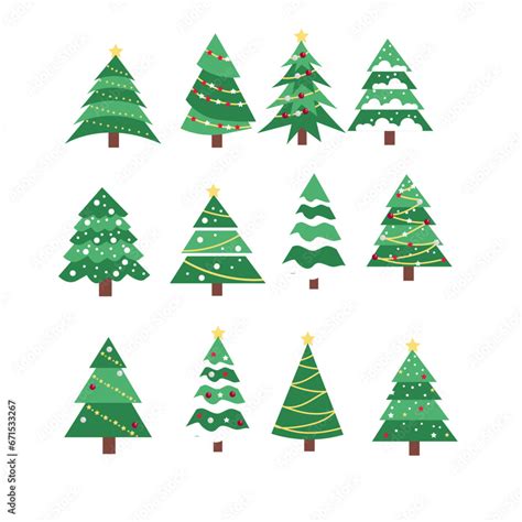 Vector Set Of Cartoon Christmas Trees Pines For Greeting Card Invitationbanner Web New