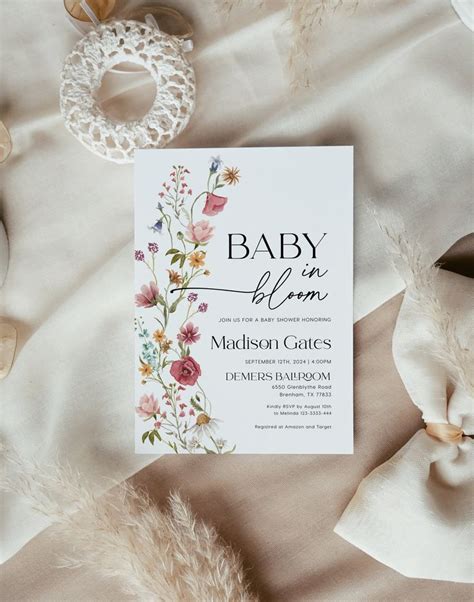 Baby In Bloom Invitation Baby Shower Invitation Spring Summer Floral