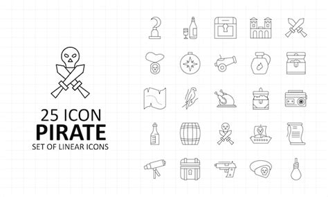 25 Pirate Icon Sheet Pixel Perfect Icons Vector Premium