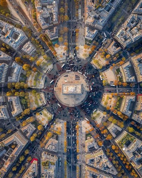 Arc De Triomphe View From Above Paris France Awesome Aerial