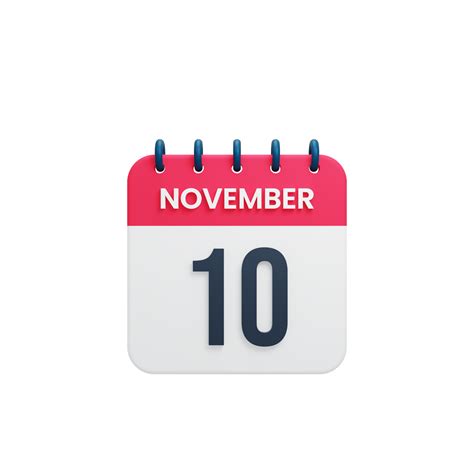 November Realistic Calendar Icon 3D Rendered Date November 10 12026968 PNG