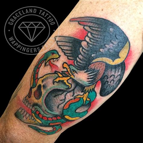 Traditional Skull, Eagle and Snake Tattoo by Adam Lauricella: TattooNOW