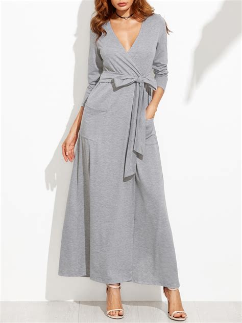 Surplice V Neckline Maxi Dress With Self Tie SheIn Sheinside