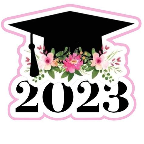 Graduation Cake Topper Sticker With Flowers And Mortar Cap