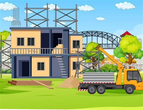 Cartoon scene of building construction site 8191319 Vector Art at Vecteezy