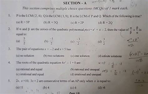 If α And β Are The Zeroes Of The Quadratic Polynomial P X X2 X−2 Then T