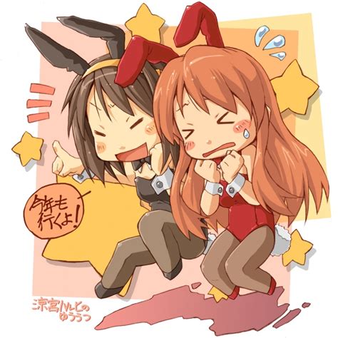 Safebooru Animal Ears Asahina Mikuru Brown Hair Bunny Ears Bunnysuit