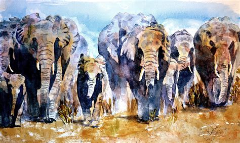 Elephant Herd Painting by Steven Ponsford